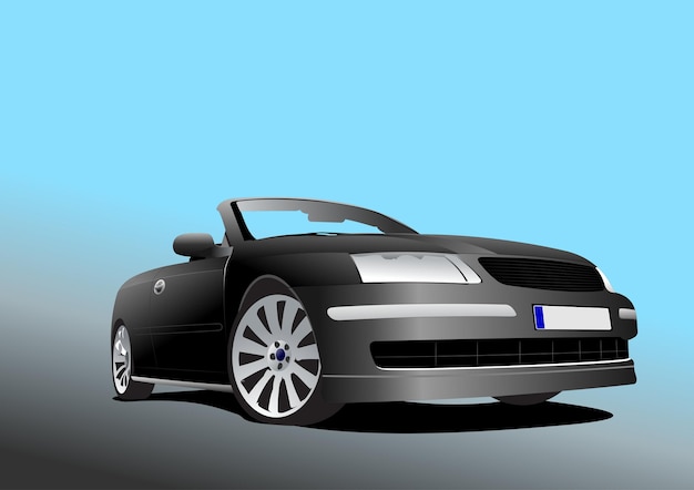 Cabriolet De Voiture Noire Sur La Route Vector 3d Illustrationv