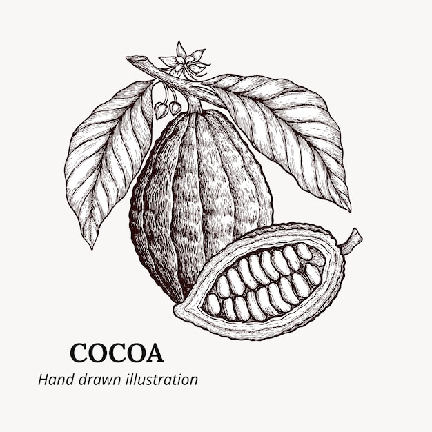 Vecteur cacao dessiné à la main illustration vectorielle du cacao modèle de logo du cacao vector de cacao