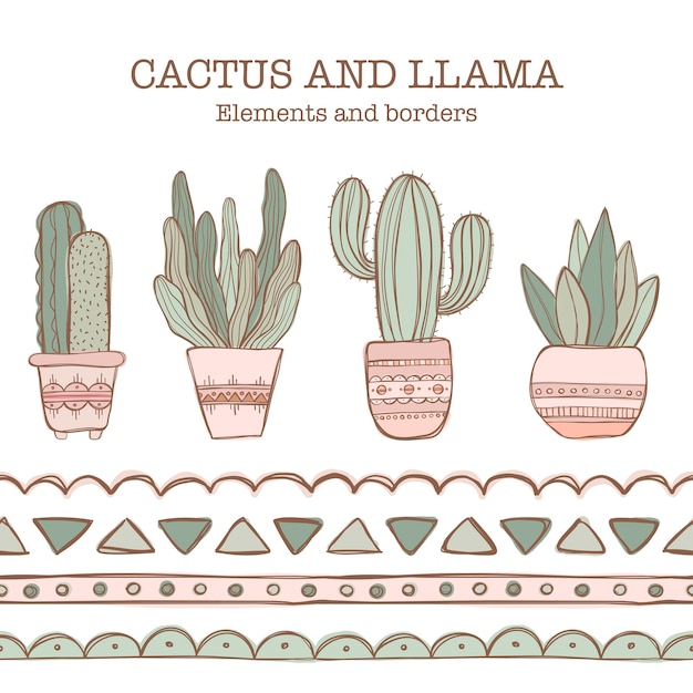 Vecteur cactus collection de graphiques et de bordures