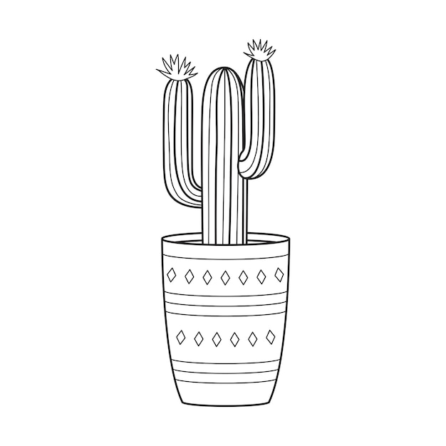 Cactus De Contour Vectoriel En Pot Plante Succulente D'intérieur Avec Des épines Cactus Pour La Maison Et L'intérieur Botanique Doodle Illustration Linéaire Noir Et Blanc Isolée Sur Fond Blanc