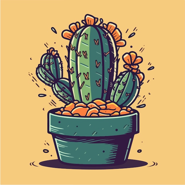 Un cactus dans un pot avec des fleurs et les mots cactus.