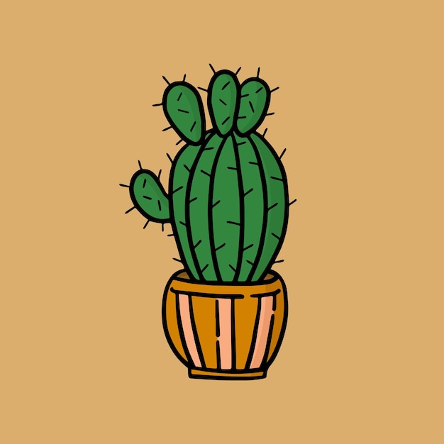 Vecteur un cactus dans un pot avec un fond marron.