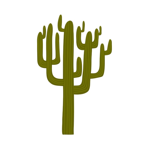 Cactus Dans Le Style Plat Dessiné à La Main Plantes Du Désert Du Far West Vector Illustration Isolé Sur Fond Blanc