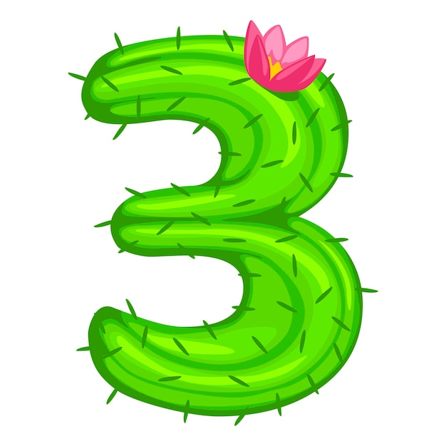Cactus de dessin animé numéro 3 avec des numéros d'enfants de police de fleurs Figure trois