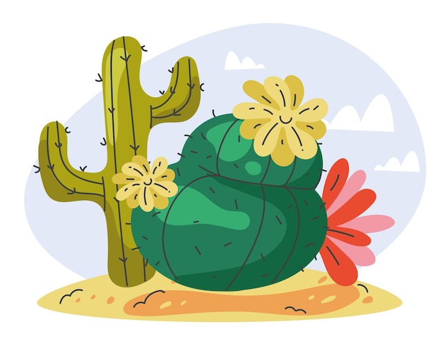 Cactus Dessin Au Trait Isolé Ensemble Concept Graphisme Dessin Animé Illustration