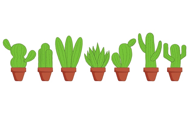 cactus dessiné à la main avec pot