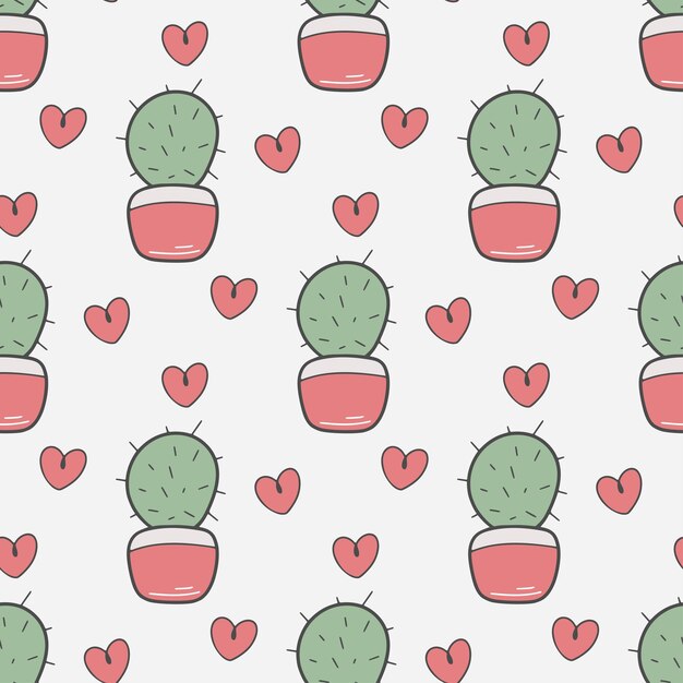 Cactus Dessinés à La Main Et Motif Sans Couture De Coeur Fond Mignon Avec Style De Croquis De Cactus Doodle