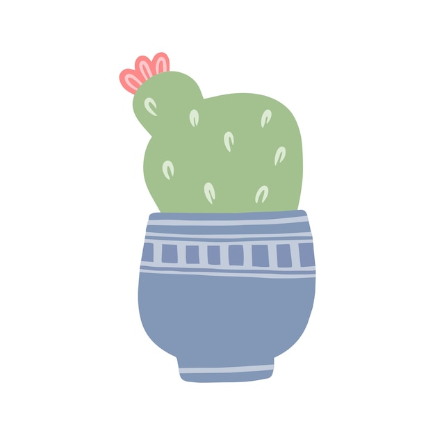 Vecteur cactus de fleurs en pot coloré dessiné à la main succulent isolé sur fond blanc