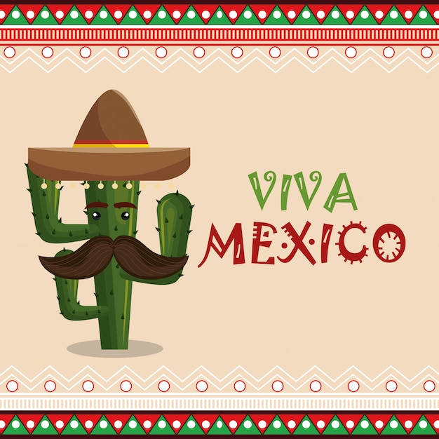 cactus avec des icônes de la culture mexicaine