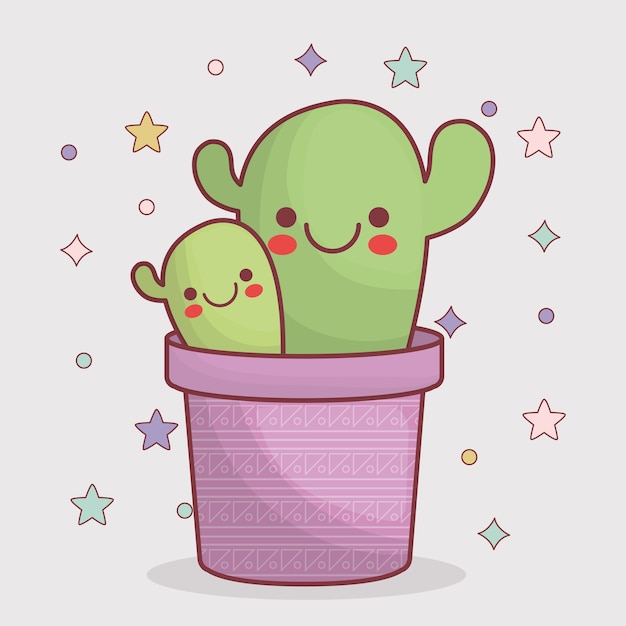 Vecteur cactus kawaii dans une icône de pot