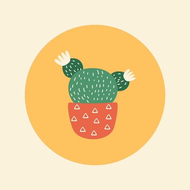 Vecteur cactus lumineux mignon dans un pot placé dans le cercle icône d'arrière-plan illustration vectorielle