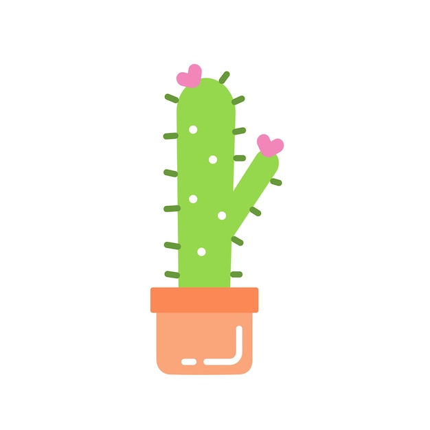 Cactus mignon avec des coeurs. Cactus en pot. Élément de design pour autocollants, impressions. Illustration vectorielle