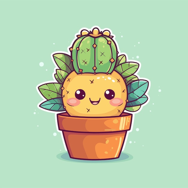 Vecteur un cactus mignon dans un pot plat de style dessin animé