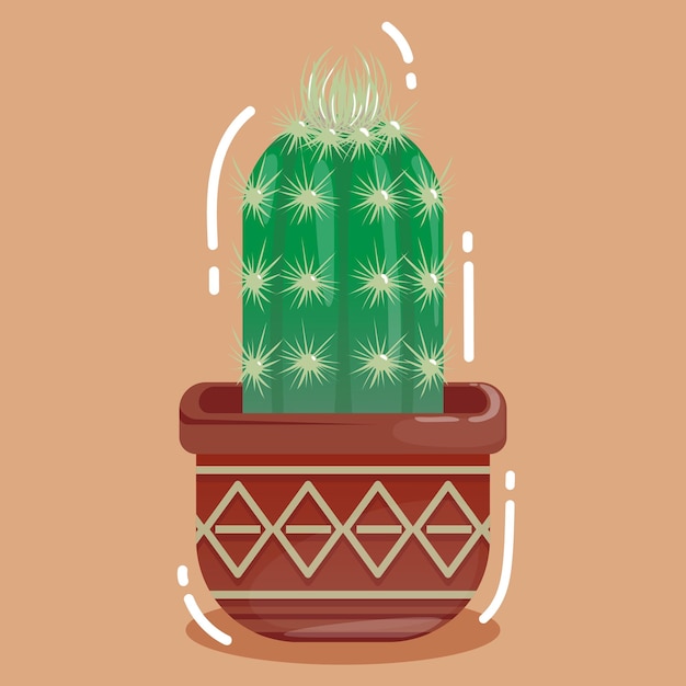 cactus mignon à l'intérieur d'un pot de fleurs en style cartoon