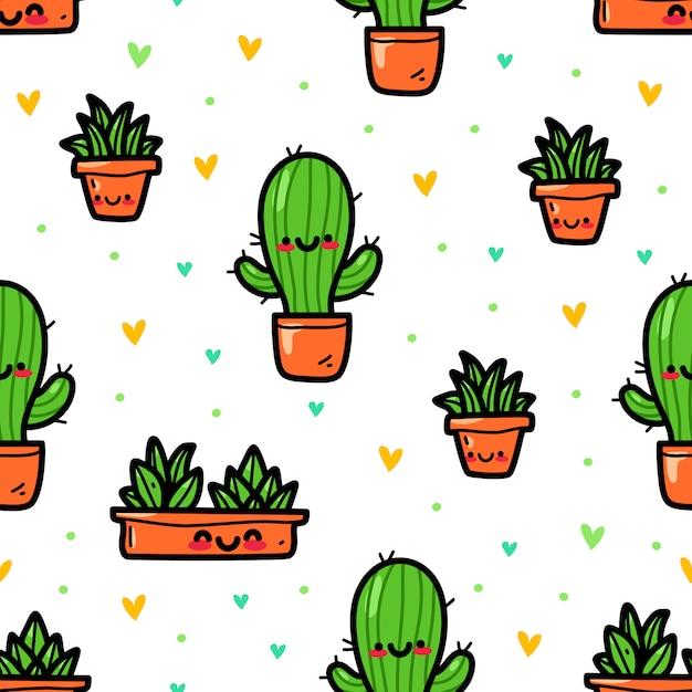 Cactus En Modèle Sans Couture De Style Doodle