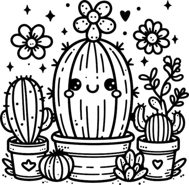 Vecteur cactus noir contour enfants illustration de livre à colorier