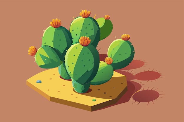 Vecteur un cactus de poire épineuse se dresse dans un paysage désertique avec son ombre jetée sur le sol cactus de paire épique illustration isométrique personnalisable