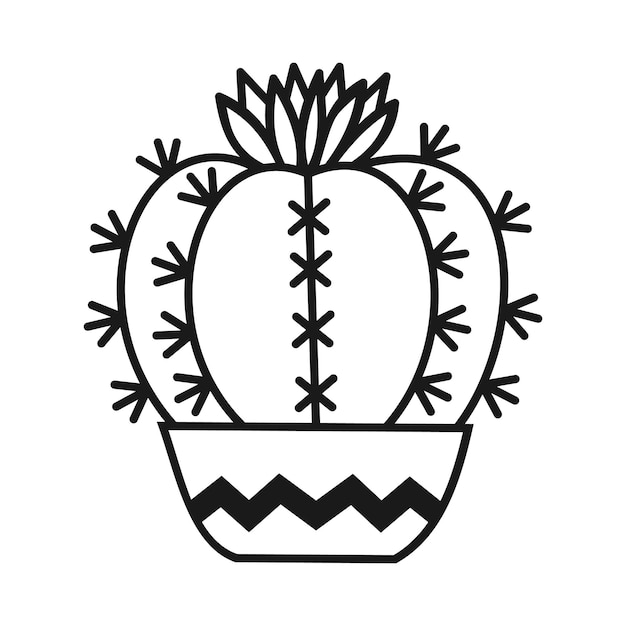 Vecteur cactus en pot dessins d'illustration de contour vectoriel sur fond blanc