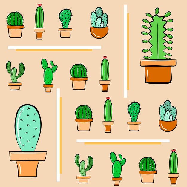 Cactus En Pot De Fleurs Succulentes Vector Illustration Modèle Sans Couture Dessin Animé Plante Fond Botanique Fond D'écran