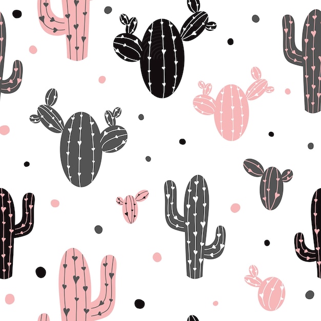 Cactus Seamless vector background Cactus rose noir sur fond blanc Impression sur tissu