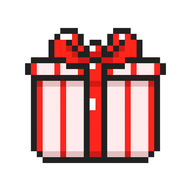 Cadeau d'art en pixels d'une boîte à cadeaux avec un arc