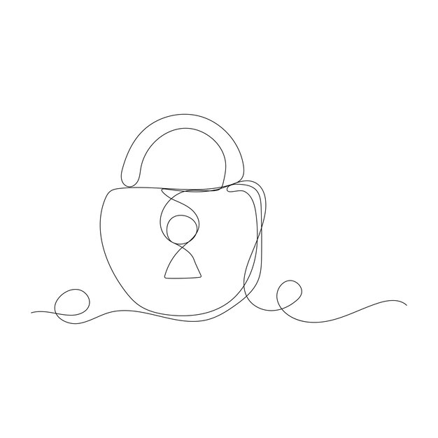 Cadenas d'art en ligne continue Croquis d'une ligne de cyber-verrouillage dans un style minimaliste isolé sur fond blanc Illustration vectorielle