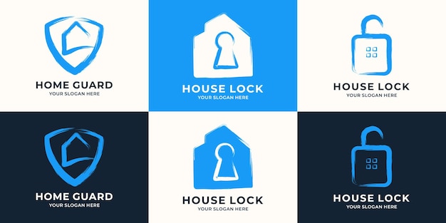 Cadenas De Bouclier De Maison Combiné Avec Le Concept De Logo De Coup De Pinceau