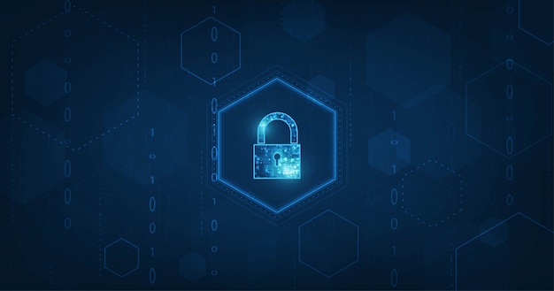 Cadenas avec icône de trou de serrure dans la sécurité des données personnelles Illustre une idée de confidentialité des données ou des cyber-informations. couleur bleue abstraite technologie internet haute vitesse.