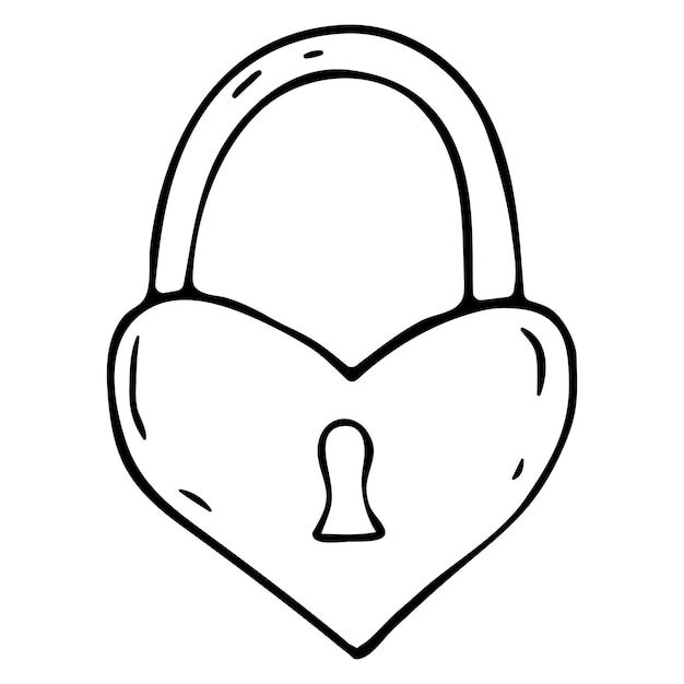 Cadenas. Illustration Vectorielle Doodle D'un Château En Forme De Coeur. Icône De La Saint-valentin.