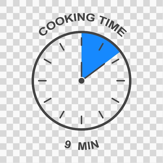 Vecteur cadran de l'horloge avec intervalle de temps de 9 minutes icône du temps de cuisson symbole de la minuterie élément d'infographie