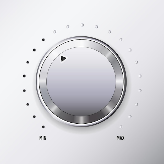 Cadran de réglage rond sur fond blanc ensemble réaliste de boutons analogiques pour le contrôle du niveau isolé