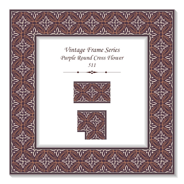 Cadre 3d Vintage De Fleur Croix Ronde Violet Rétro