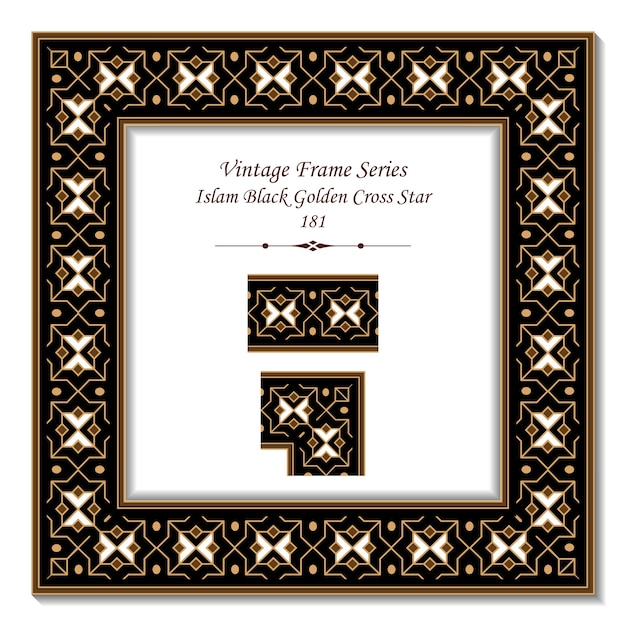 Cadre 3d Vintage De L'islam Black Golden Cross Star