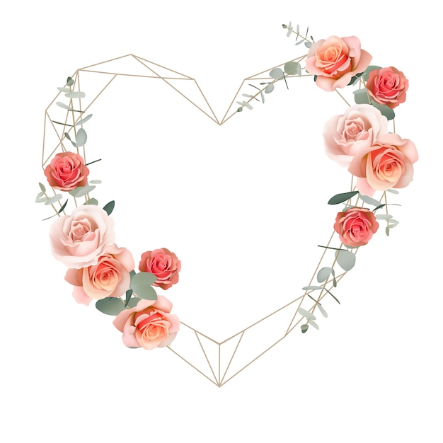 Cadre D'amour Magnifique Avec Des Roses Orange Florales Et Une Feuille D'eucalyptus