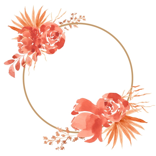 Cadre aquarelle bohème floral en terre cuite brune avec forme de cercle