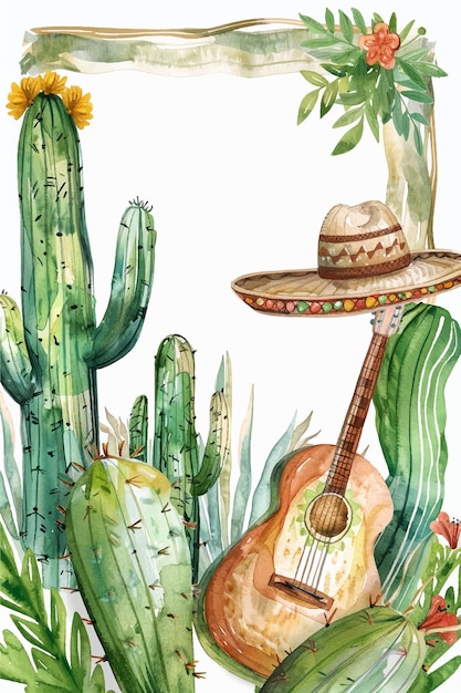 cadre d'aquarelle de fête mexicaine propre et simple