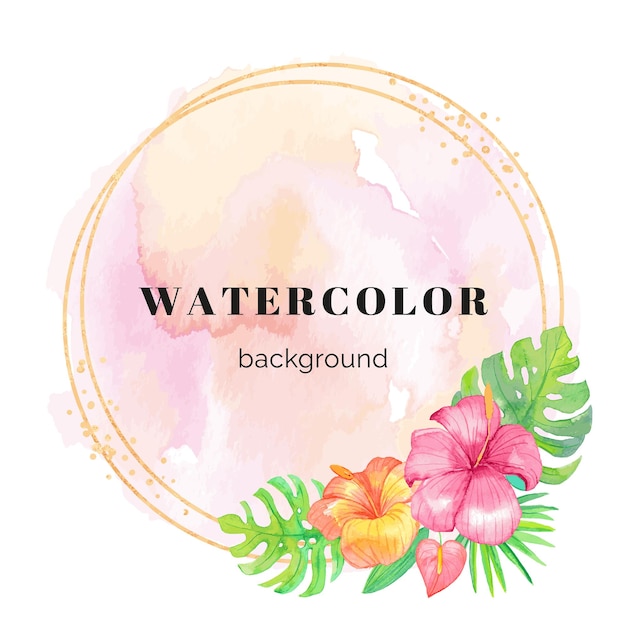 Vecteur cadre aquarelle avec des fleurs tropicales