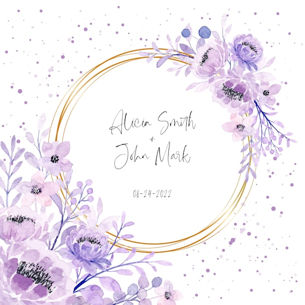 Vecteur cadre aquarelle floral violet doux avec des points