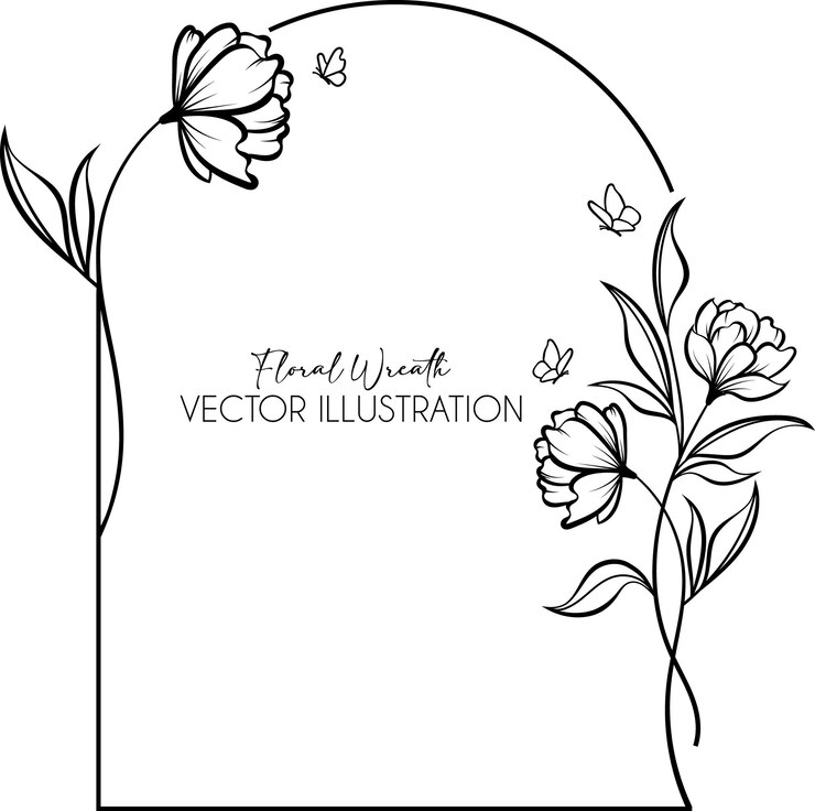 Vecteur cadre d'arc romantique avec dessin floral pour les étiquettes d'image de marque identité d'entreprise invitation de mariage