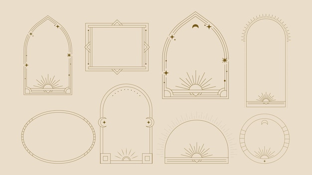 Cadre Art déco Set carte géométrique Frontière bannière céleste ligne d'élément vecteur moderne