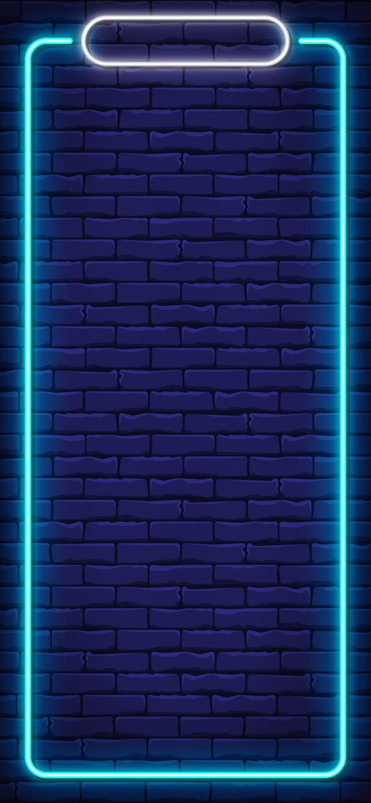 Vecteur cadre au néon bleu vertical sur mur de brique