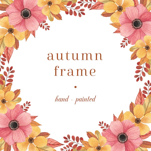 Vecteur cadre automne coloré avec des fleurs et des feuilles à l'aquarelle