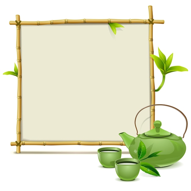 Vecteur cadre en bambou vectoriel avec thé vert