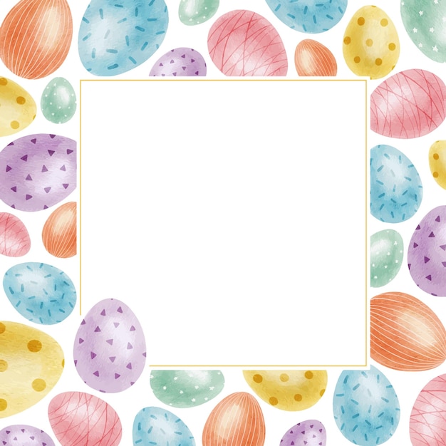 Vecteur cadre de beaux œufs de pâques colorés arrière-plan de pâques illustration à l'aquarelle