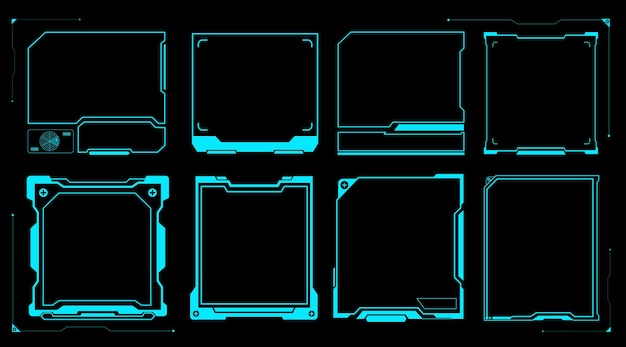 Cadre de bordure futuriste bleu Éléments technologiques Interface cybernétique Conception vectorielle du tableau de bord HUD