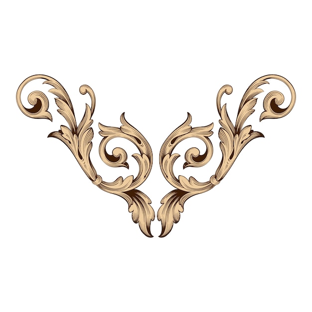 Cadre et bordure en or de style baroque. Couleur noir et blanc. Décoration de gravure florale
