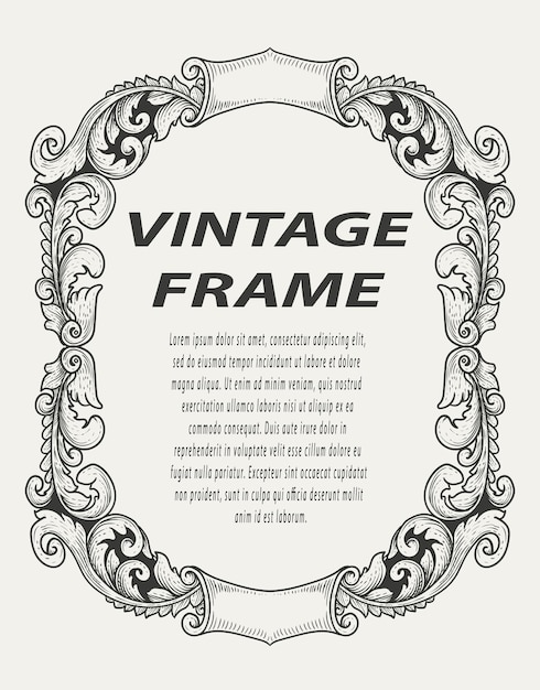 Cadre De Bordure Vintage Gravure Ornement Style Monochrome
