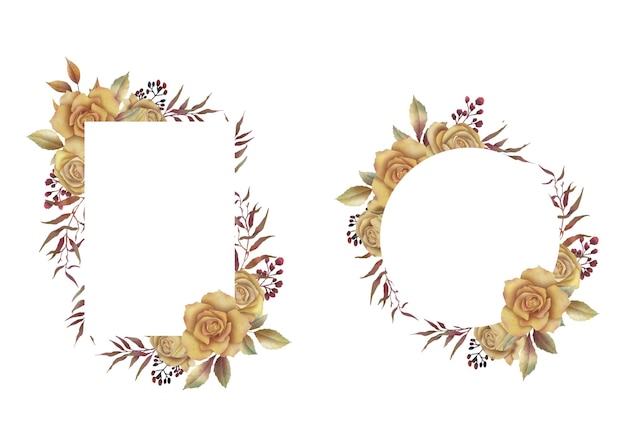 Cartes D'invitation De Mariage Sur Le Thème Des Fleurs Et Cadres Dorés