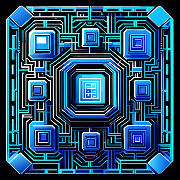 Vecteur cadre carré circuit imprimé bleu cyber circuit circuit numérique circuit qr bar illustration vectorielle