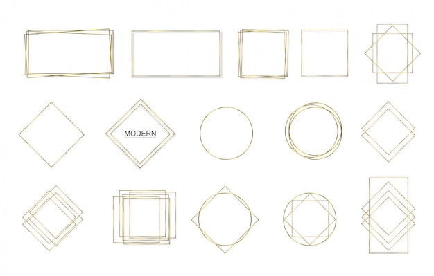 Cadre Carré Doré, Rond, Ovale Avec Effets De Lumière.